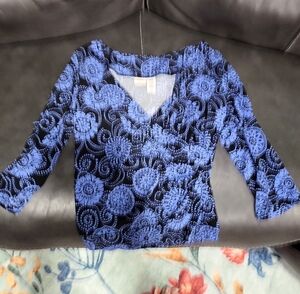 Covington Blue Floral Pattern Blouse